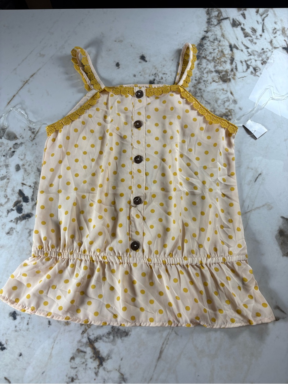 Belle Du Jour Cream Cami with Yellow Polka Dots and Ruffle Hem